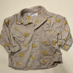 Zara 12-18 Months Beige Button Down Shirt with Yellow Accents